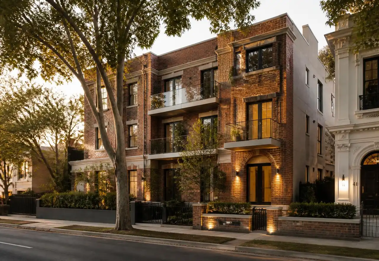 Boutique Melbourne apartment block at golden hour