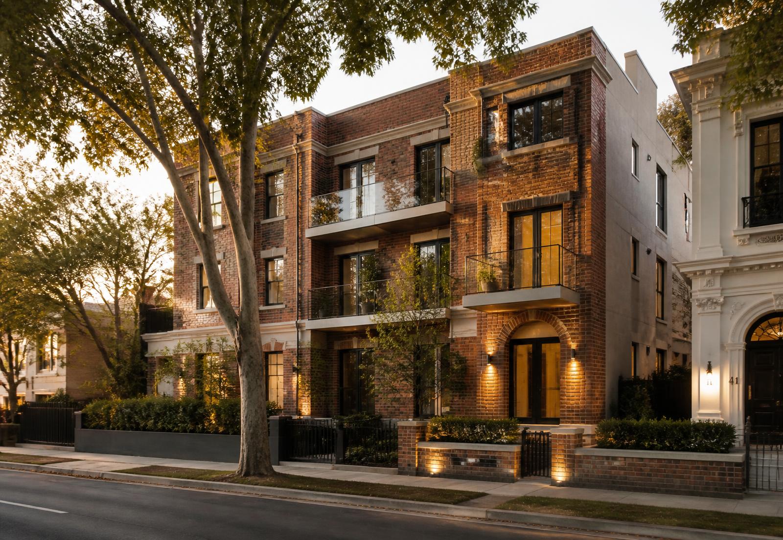 Boutique Melbourne apartment block at golden hour